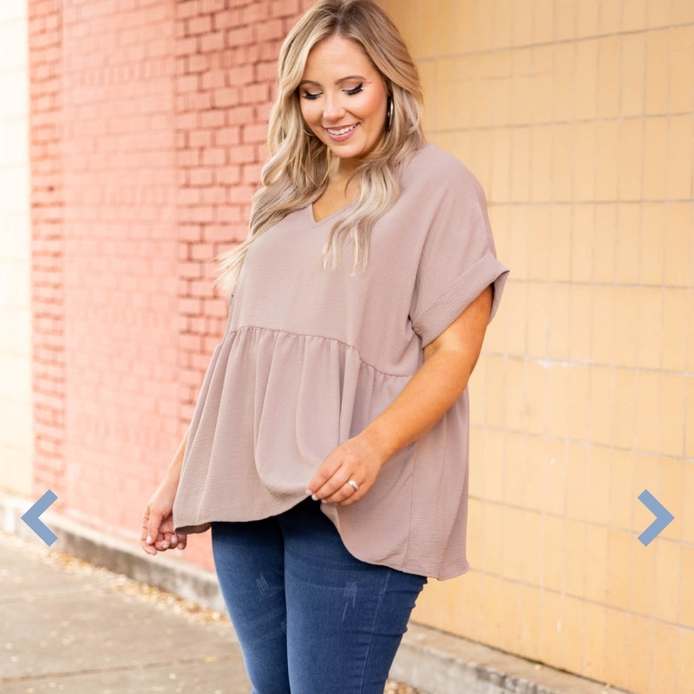 Chic Soul Beige V-Neck Blouse